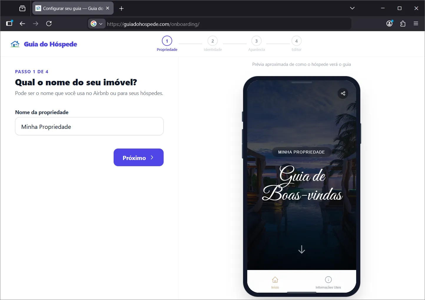 Step 1 of the creation wizard — property information