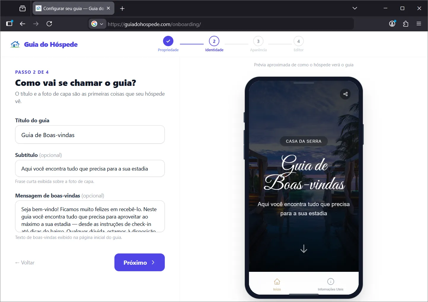 Step 2 of the creation wizard — guide identity