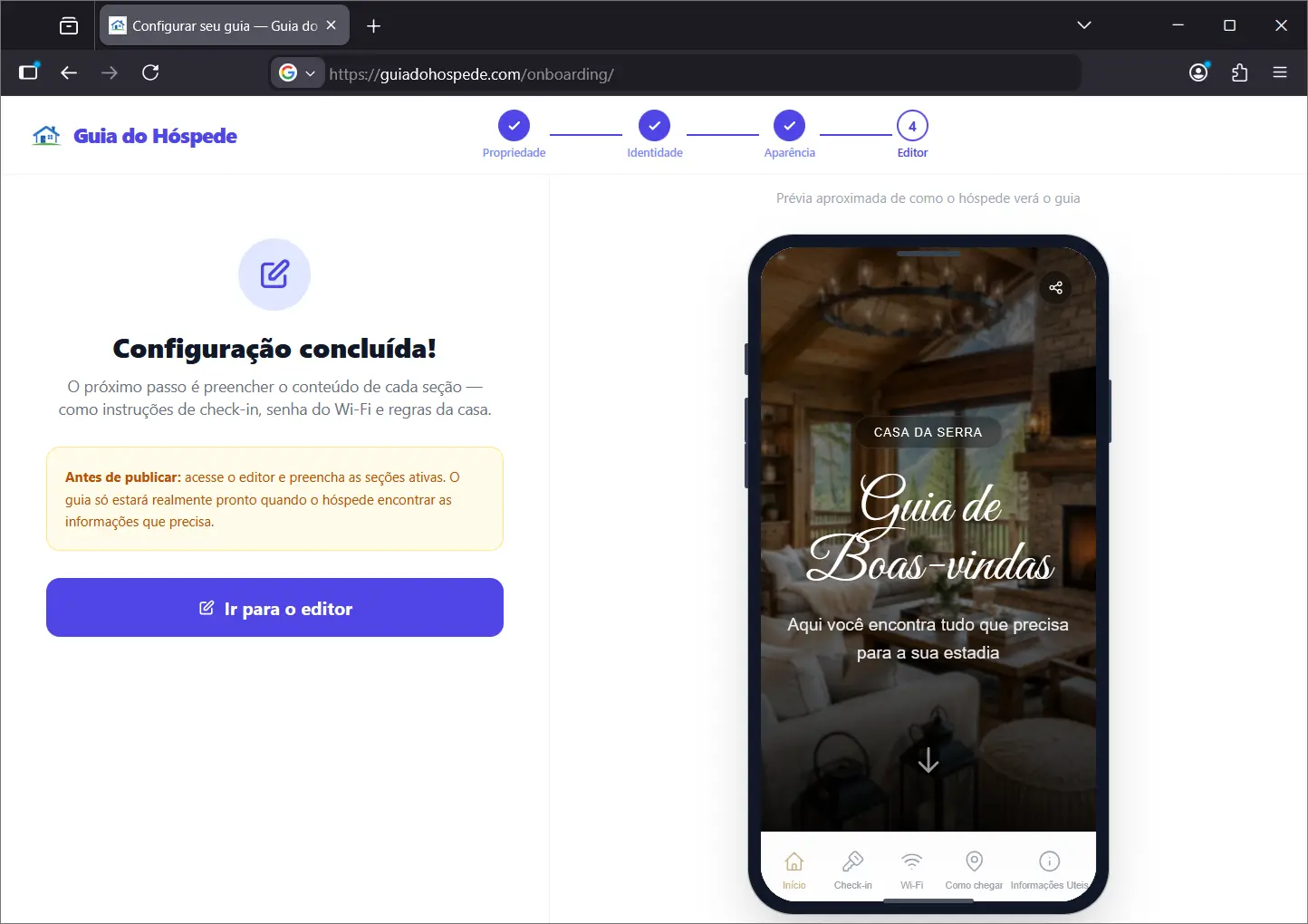 Step 4 of the creation wizard — access to the full editor
