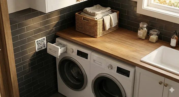 QR code fixed next to an appliance, ready to be scanned by the guest